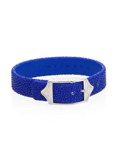 Stinghd Men's Luxe Pure Silver & Stingray Leather Buckled Bracelet In Cobalt