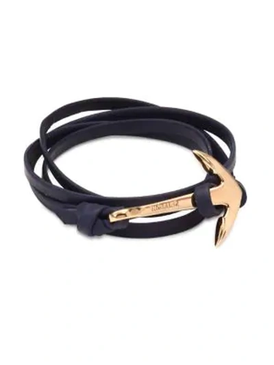 Miansai 18k Yellow Goldplated Anchor Leather Bracelet In Navy Blue
