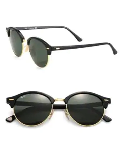 Ray Ban 51mm Round Clubmaster Sunglasses In Black