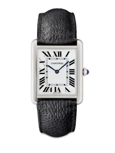 Cartier Tank Solo Large Stainless Steel & Black Leather-strap Watch In Silver Black