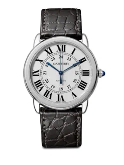 Cartier Ronde De  Solo Stainless Steel & Black Alligator-strap Watch In Black-silver