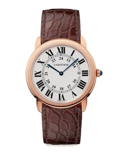 Cartier Ronde De  Solo 18k Rose Gold & Brown Alligator-strap Watch With Date Window