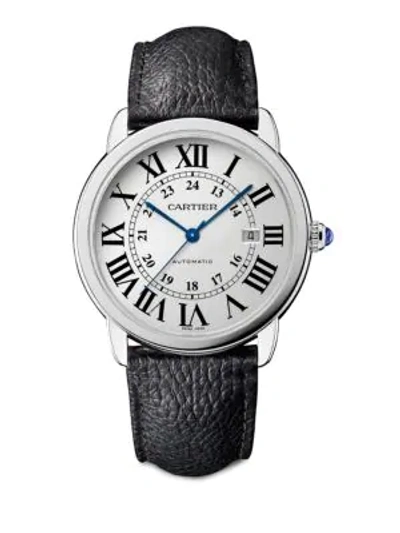 Cartier Ronde De  Solo Stainless Steel & Black Leather-strap Watch/42mm In Black Silver