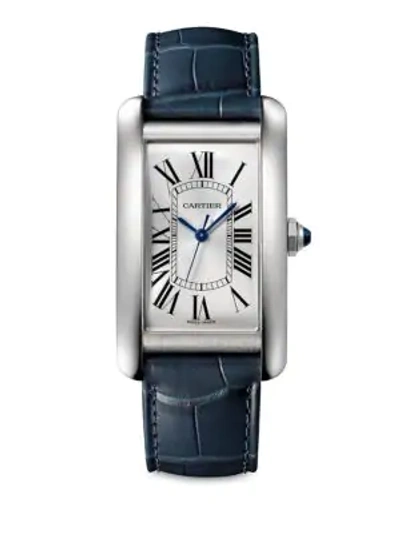Cartier Tank Américaine Large Stainless Steel & Blue Alligator-strap Watch In Silver Blue