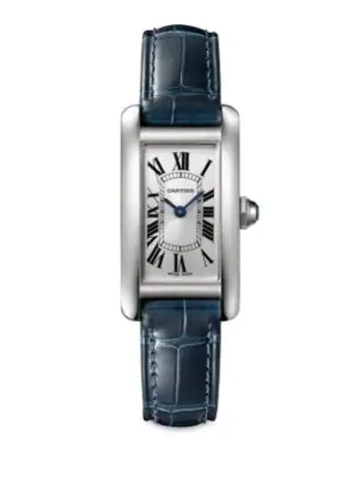 Cartier Tank Américaine Small Stainless Steel & Navy Alligator-strap Watch In Silver Blue