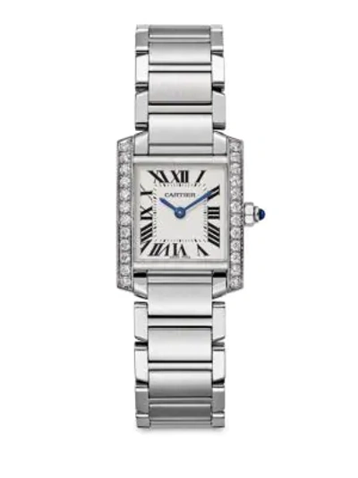 Cartier Tank Francaise De  Medium Stainless Steel & Diamond Bracelet Watch In Silver