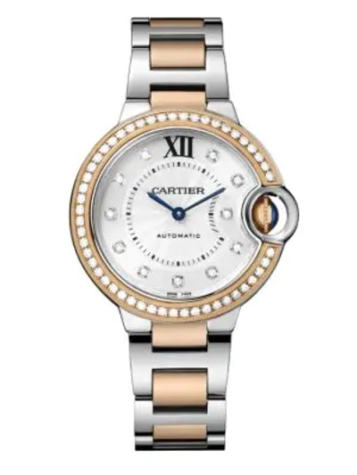 Cartier Ballon Bleu De  18k Rose Gold, Stainless Steel & Diamond Bracelet Watch In Silver Rose Gold