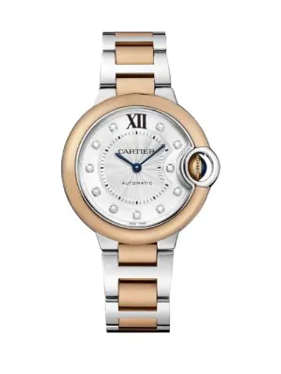 Cartier Ballon Bleu De  Diamond, 18k Rose Gold & Stainless Steel Bracelet Watch In Rose Gold Silver