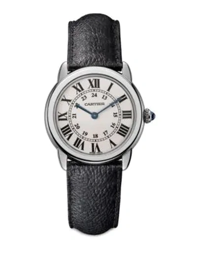 Cartier Ronde De  Solo Stainless Steel & Black Leather-strap Watch/29mm In Black Silver