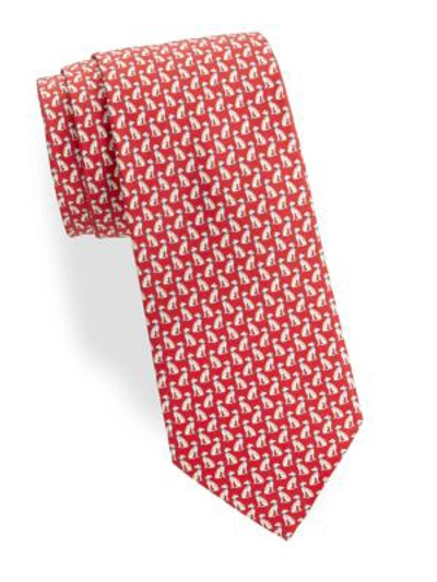 Ferragamo Spotted Dog Silk Tie In Red