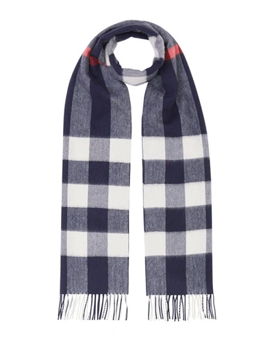 Burberry Men's Half Mega Check Cashmere Scarf In Blue Pattern