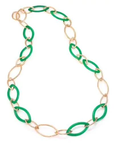 Vhernier Pop Chrysoprase & 18k Rose Gold Marquis Chain Necklace In Rose Gold-green