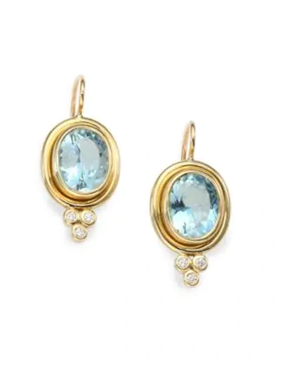 Temple St Clair Classic Color Aquamarine, Diamond & 18k Yellow Gold Oval Drop Earrings