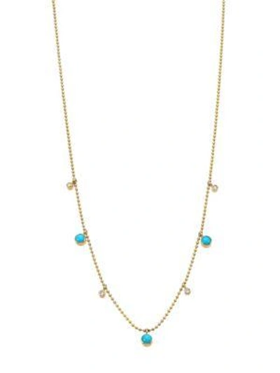 Zoë Chicco Diamond, Turquoise & 14k Yellow Gold Necklace In Gold Turquoise