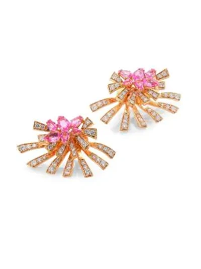 Hueb Women's Mirage Diamond & Pink Sapphire Stud & Ear Jacket Set In Rose Gold
