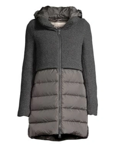 Herno Curly Knit Puffer Jacket In Grey