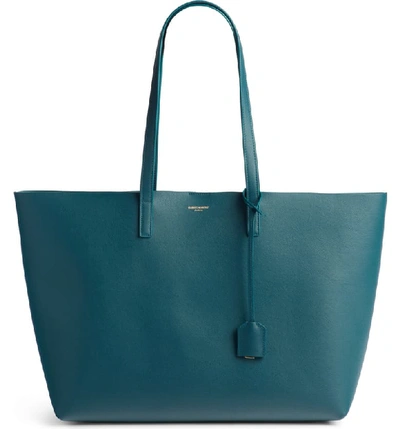 Saint Laurent 'shopping' Leather Tote - Blue/green In Dark Turquoise
