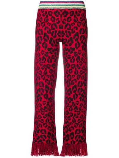 Alanui Fringed Leopard Print Trousers In Red