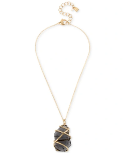 Robert Lee Morris Soho Caged Stone Pendant Necklace, 16" + 3" Extender In Black/gold