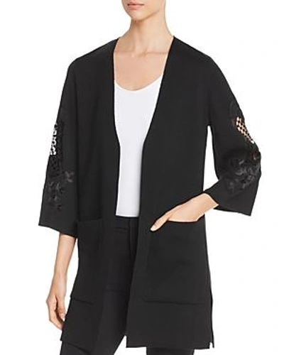 Kobi Halperin Della Open-front Sweater With Embroidered Sleeves In Black
