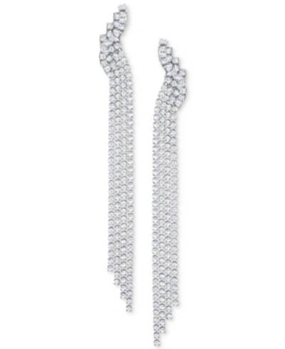 Swarovski Silver-tone Crystal Mesh Fringe Drop Earrings In White
