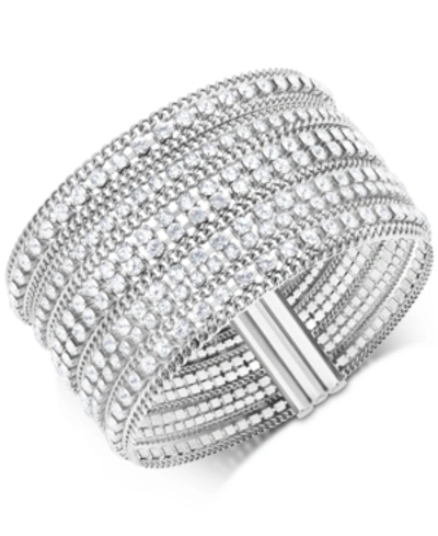 Swarovski Stainless Steel Crystal Multi-row Magnetic Bracelet In White