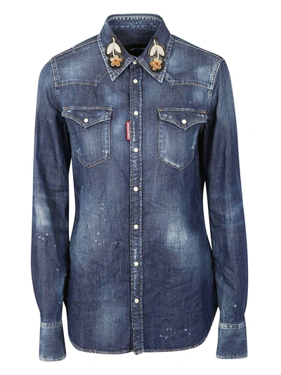 Dsquared2 Collar Patched Denim Jacket In Blue