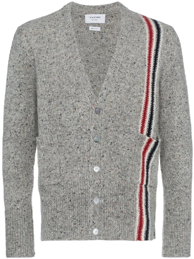 Thom Browne V Neck Stripe Detail Wool Mohair Blend Cardigan In Grey