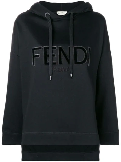 Fendi Logo Hoodie In Black