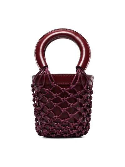 Staud Moreau Mini Leather And Macramé Bucket Bag In Burgundy