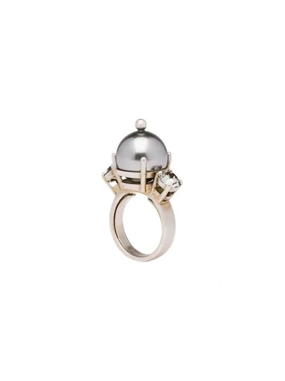Miu Miu Pearl And Crystal Ring In Metallic
