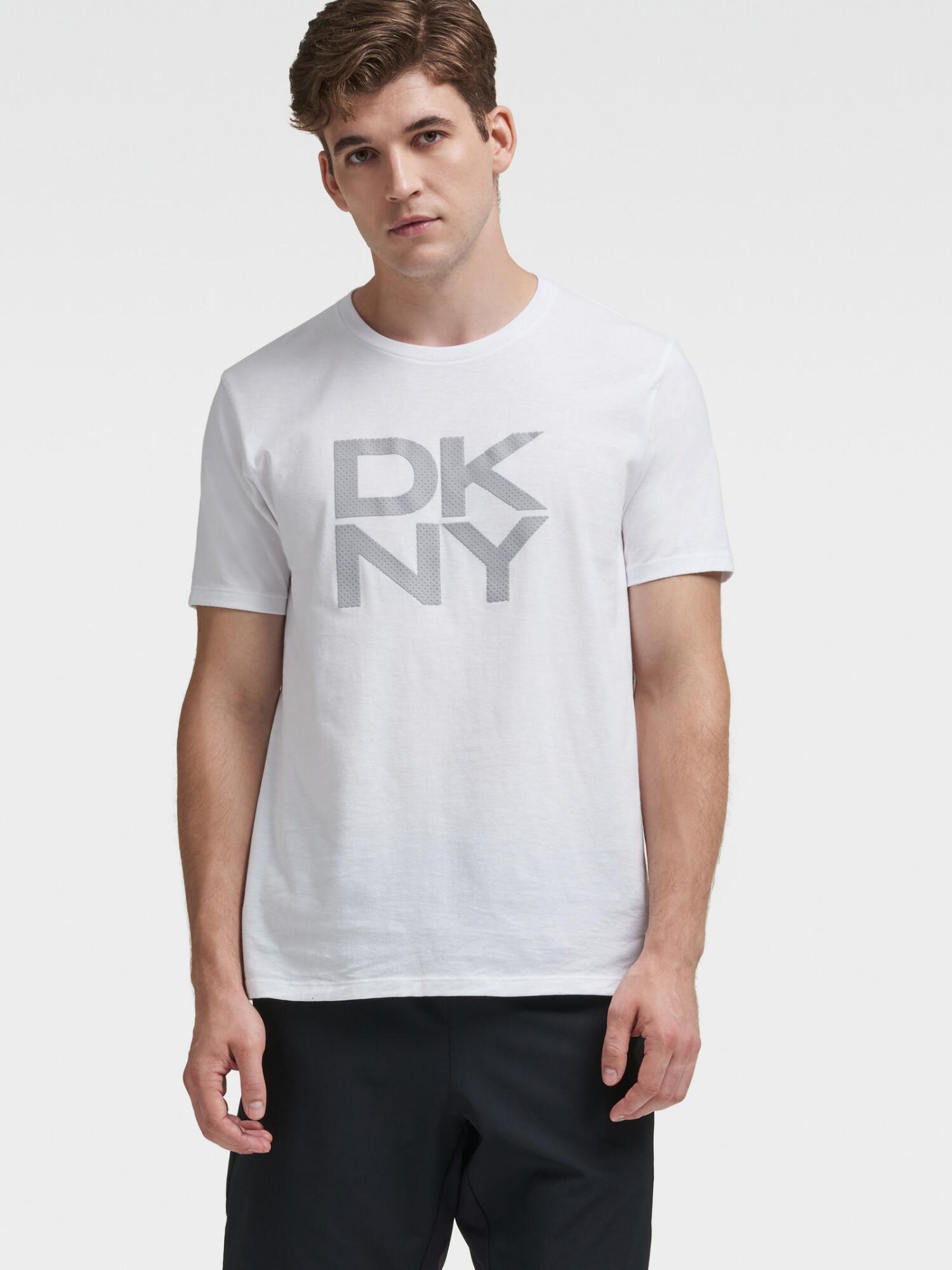 Donna Karan Dkny Men's Stacked Logo Crew Neck Tee - In White | ModeSens