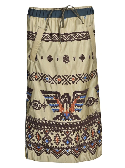 Sacai Embroidered Midi Skirt In Beige