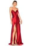 Michelle Mason Strappy Cowl Wrap Gown In Blood