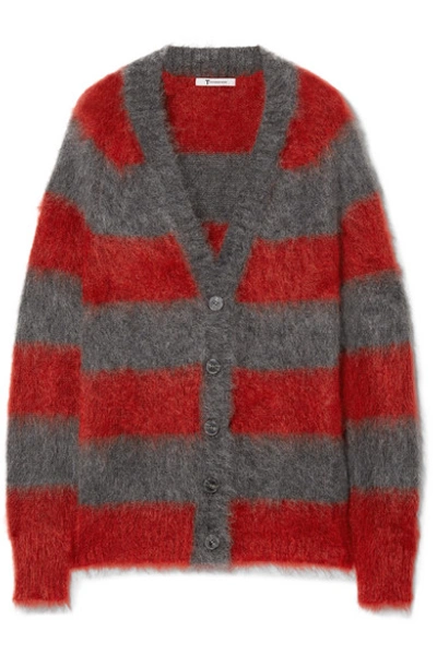 Alexander Wang T Striped Mohair-blend Cardigan In Red