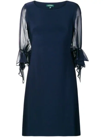 Lauren Ralph Lauren Sheer Puff Sleeve Shift Dress - Blue