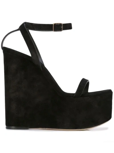 Saint Laurent Suede Wedge Platform Sandals In Black