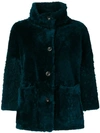 Desa Collection Buttoned Fur Jacket In Blue