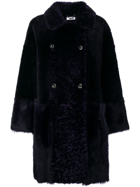 Desa Collection Double Breasted Fur Coat In Blue | ModeSens