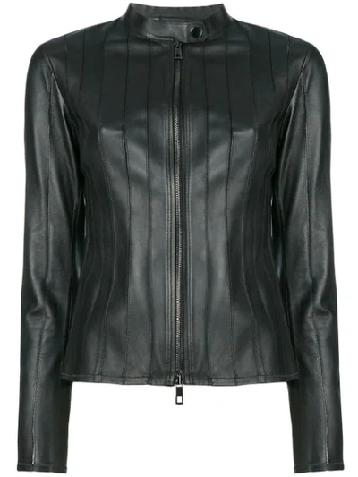 Desa Collection Zipped Leather Jacket - Black