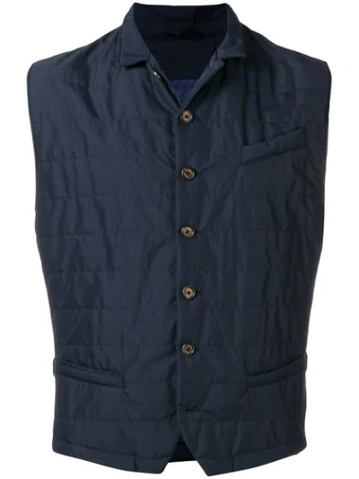 Eleventy Button Padded Waistcoat In Blue
