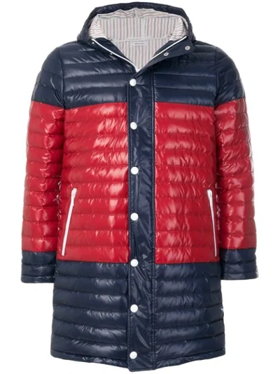 Thom Browne Bicolor Quilted Down Satin Tech Coat In Blue