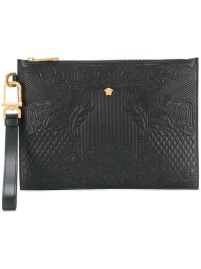 Versace Embossed Square Clutch Bag - Black