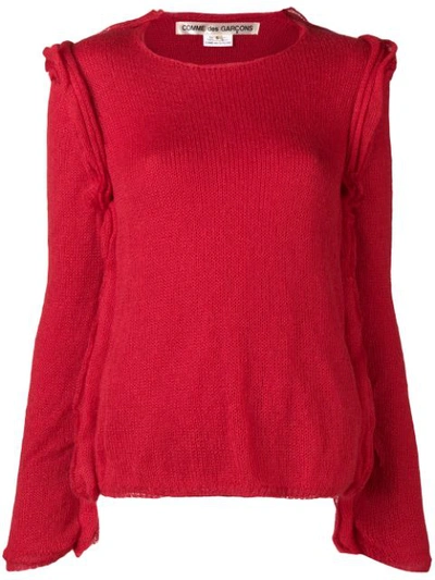 Comme Des Garçons Raw Hem Sweater In Red