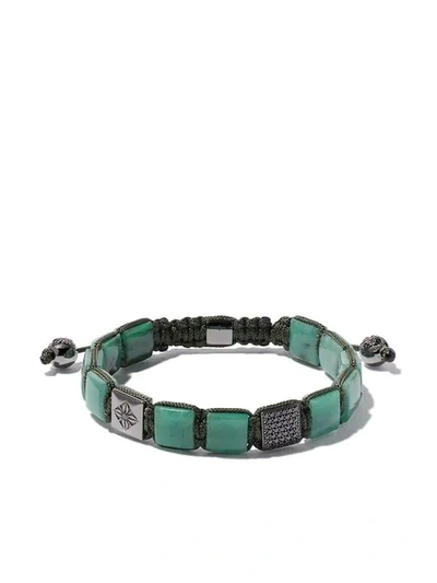 Shamballa Jewels 18kt White Gold, Emerald & Black Diamond Bracelet In Green, Black