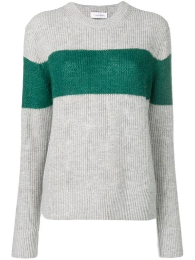 Calvin Klein Colour-block Fitted Sweater In Light Grey Htr Green