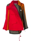 Sacai Melton Wool Nylon Cotton Hoodie Coat In Red/orange