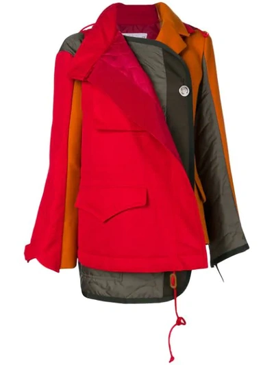 Sacai Melton Wool Nylon Cotton Hoodie Coat In Red/orange