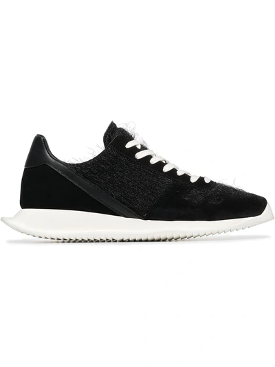 Rick Owens Black And White Sisyphus Shearling Sneakers