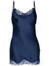 Gold Hawk Lace Trim Vest Top In Blue